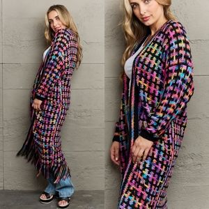Kaleidoscope Fringe Long Cardigan - Multi